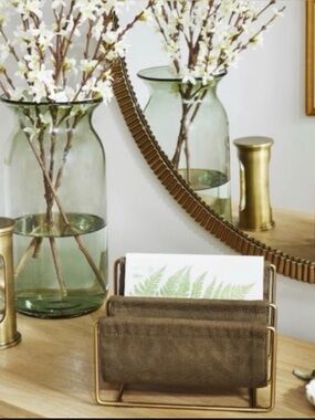 Hearth and hand Tan Leather & Brass Double letter Rack
